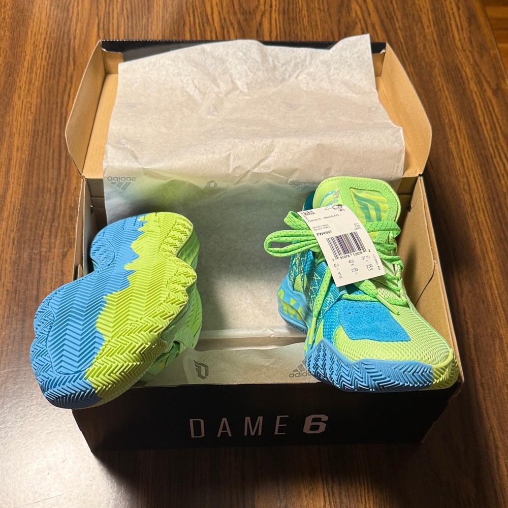 Adidas Kids Dame 6 Lime Green and Sky Blue Sneakers